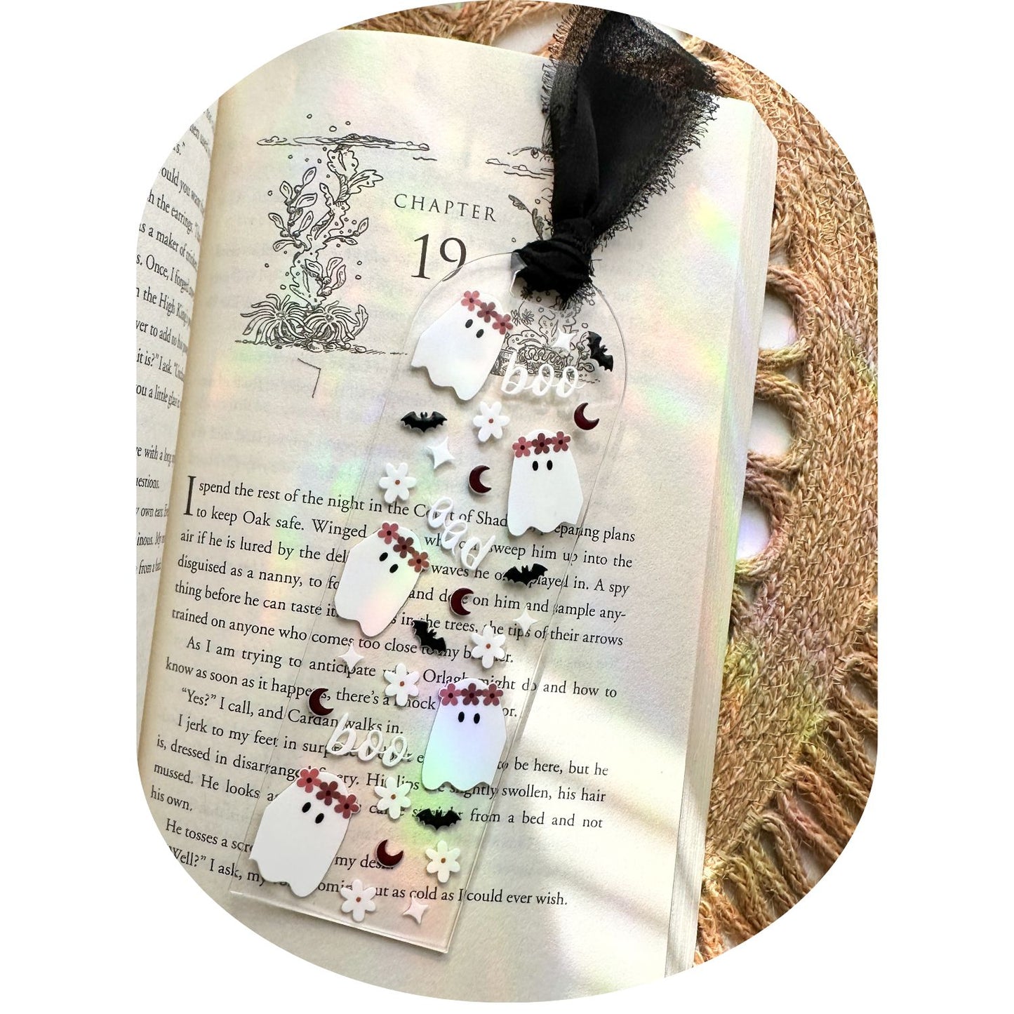 Boo Ghost & Floral Bookmark