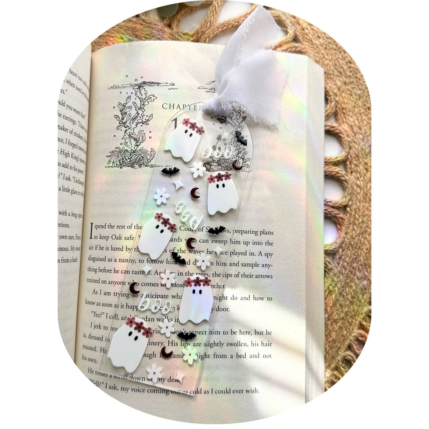 Boo Ghost & Floral Bookmark