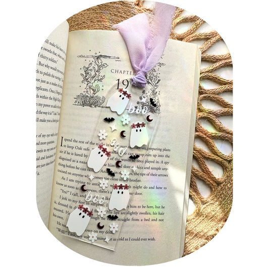 Boo Ghost & Floral Bookmark