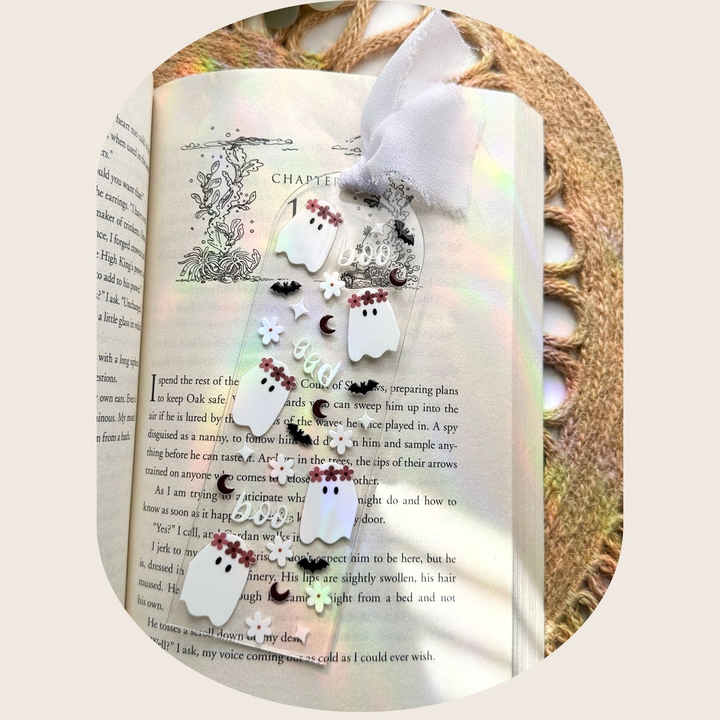 Boo Ghost & Floral Bookmark
